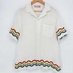 Abercrombie & Fitch Trevor Project Pride Rainbow Gauze Camp Shirt Mens Medium